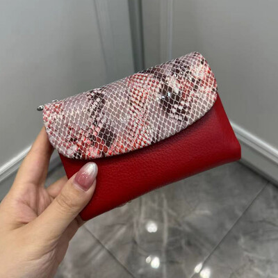 Portofel scurt din piele de vacă, cu model de șarpe, în 10 culori