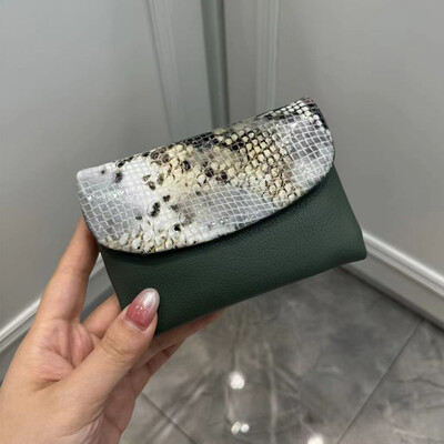 Portofel scurt din piele de vacă, cu model de șarpe, în 10 culori