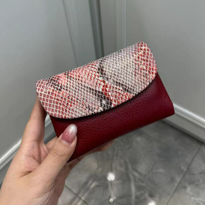 Portofel scurt din piele de vacă, cu model de șarpe, în 10 culori