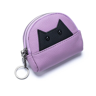 Portofel mic din piele naturală Poșetă nouă pentru monede pentru femei, de capacitate mare, cu fermoar dublu, geantă de depozitare pentru femei, drăguță, cu desene animate