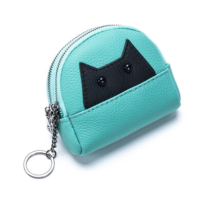 Portofel mic din piele naturală Poșetă nouă pentru monede pentru femei, de capacitate mare, cu fermoar dublu, geantă de depozitare pentru femei, drăguță, cu desene animate