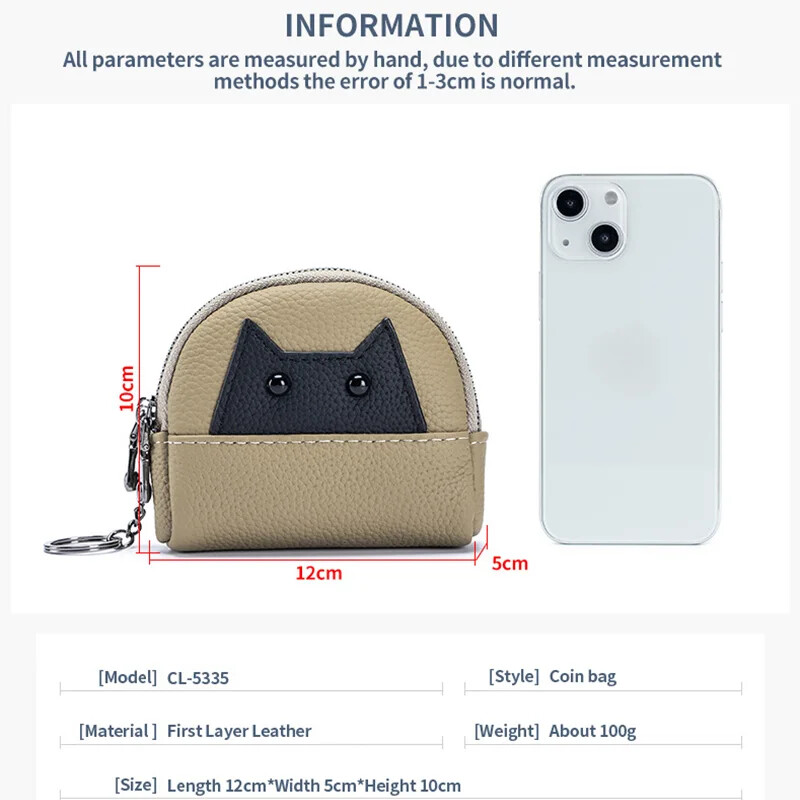 Portofel mic din piele naturală Poșetă nouă pentru monede pentru femei, de capacitate mare, cu fermoar dublu, geantă de depozitare pentru femei, drăguță, cu desene animate