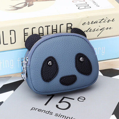 Poșetă pentru monede noi, din piele naturală, cu fermoar dublu, cu breloc, mini geantă de pochet, drăguță, cu panda