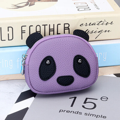 Poșetă pentru monede noi, din piele naturală, cu fermoar dublu, cu breloc, mini geantă de pochet, drăguță, cu panda