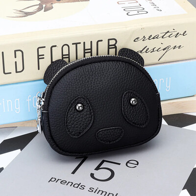 Poșetă pentru monede noi, din piele naturală, cu fermoar dublu, cu breloc, mini geantă de pochet, drăguță, cu panda