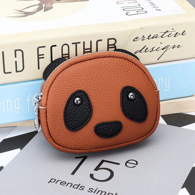 Poșetă pentru monede noi, din piele naturală, cu fermoar dublu, cu breloc, mini geantă de pochet, drăguță, cu panda