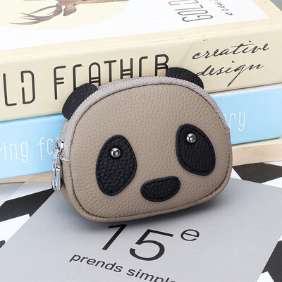 Poșetă pentru monede noi, din piele naturală, cu fermoar dublu, cu breloc, mini geantă de pochet, drăguță, cu panda