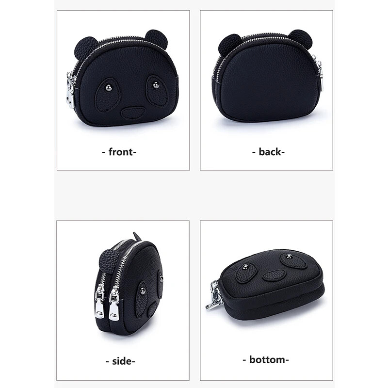 Poșetă pentru monede noi, din piele naturală, cu fermoar dublu, cu breloc, mini geantă de pochet, drăguță, cu panda