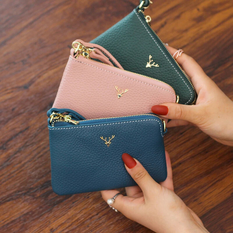 Portofele și portofele pentru monede din piele naturală pentru femei 2025, la modă, fermoar, suport pentru carduri de credit, portofel, scurtă, pentru dama, de designer