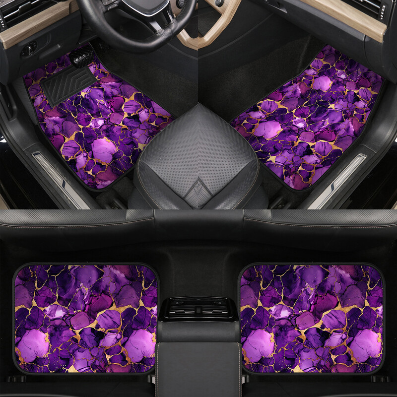 Covor de podea pentru mașină cu granule de marmură mov Set complet, antiderapant, pentru orice vreme