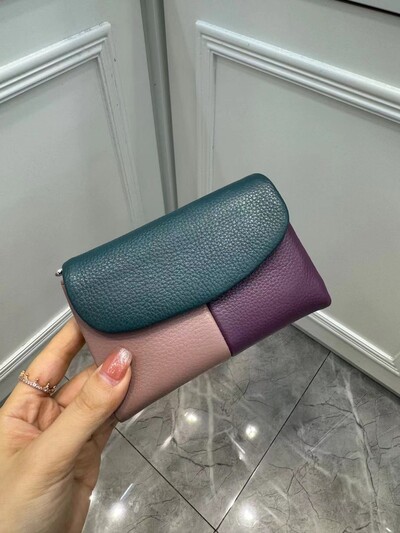 Torbica za novčiće, mekana, prava goveđa koža, trostruko presavijeni kratki mali novčanik, ženski patchwork držač kartice s magnetnim gumbima, organizator, novčanici