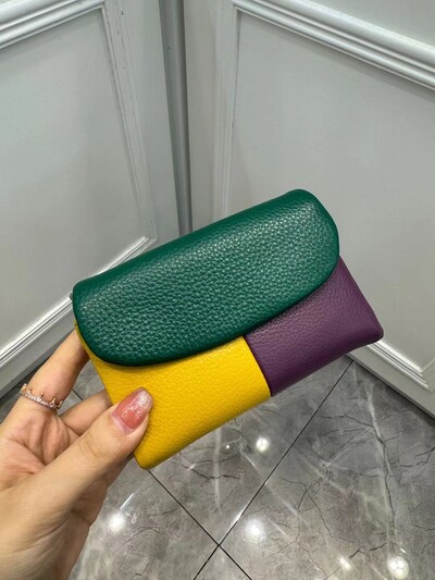 Torbica za novčiće, mekana, prava goveđa koža, trostruko presavijeni kratki mali novčanik, ženski patchwork držač kartice s magnetnim gumbima, organizator, novčanici