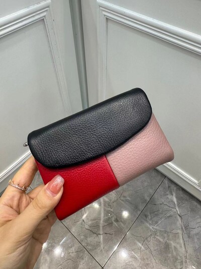 Torbica za novčiće, mekana, prava goveđa koža, trostruko presavijeni kratki mali novčanik, ženski patchwork držač kartice s magnetnim gumbima, organizator, novčanici