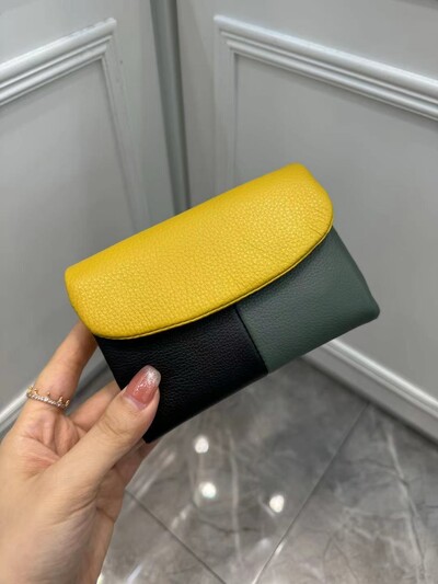 Torbica za novčiće, mekana, prava goveđa koža, trostruko presavijeni kratki mali novčanik, ženski patchwork držač kartice s magnetnim gumbima, organizator, novčanici