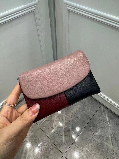 Torbica za novčiće, mekana, prava goveđa koža, trostruko presavijeni kratki mali novčanik, ženski patchwork držač kartice s magnetnim gumbima, organizator, novčanici