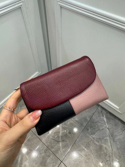 Torbica za novčiće, mekana, prava goveđa koža, trostruko presavijeni kratki mali novčanik, ženski patchwork držač kartice s magnetnim gumbima, organizator, novčanici