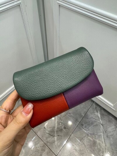 Torbica za novčiće, mekana, prava goveđa koža, trostruko presavijeni kratki mali novčanik, ženski patchwork držač kartice s magnetnim gumbima, organizator, novčanici