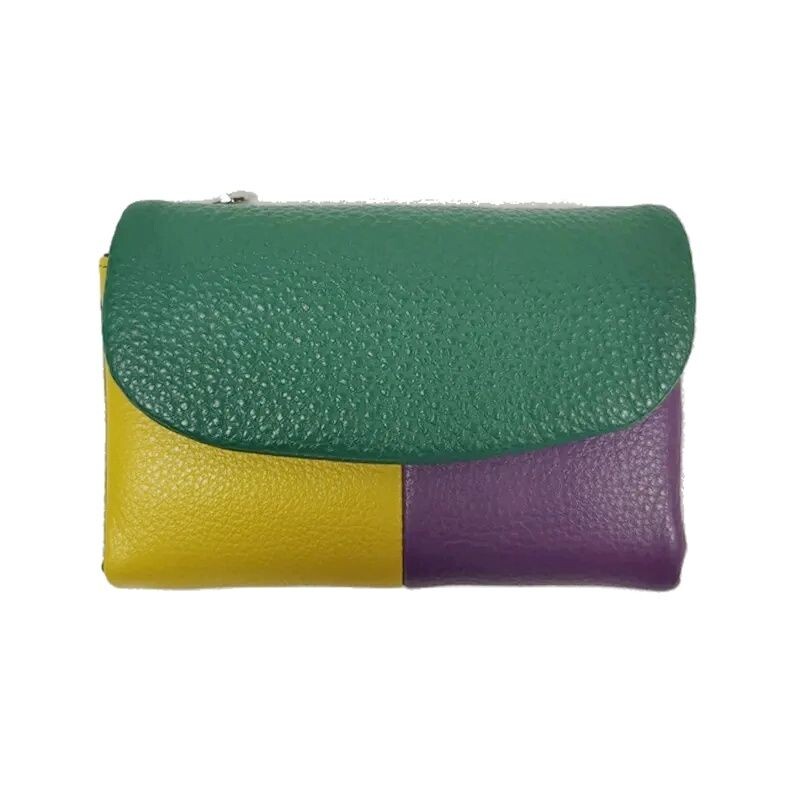 Torbica za novčiće, mekana, prava goveđa koža, trostruko presavijeni kratki mali novčanik, ženski patchwork držač kartice s magnetnim gumbima, organizator, novčanici