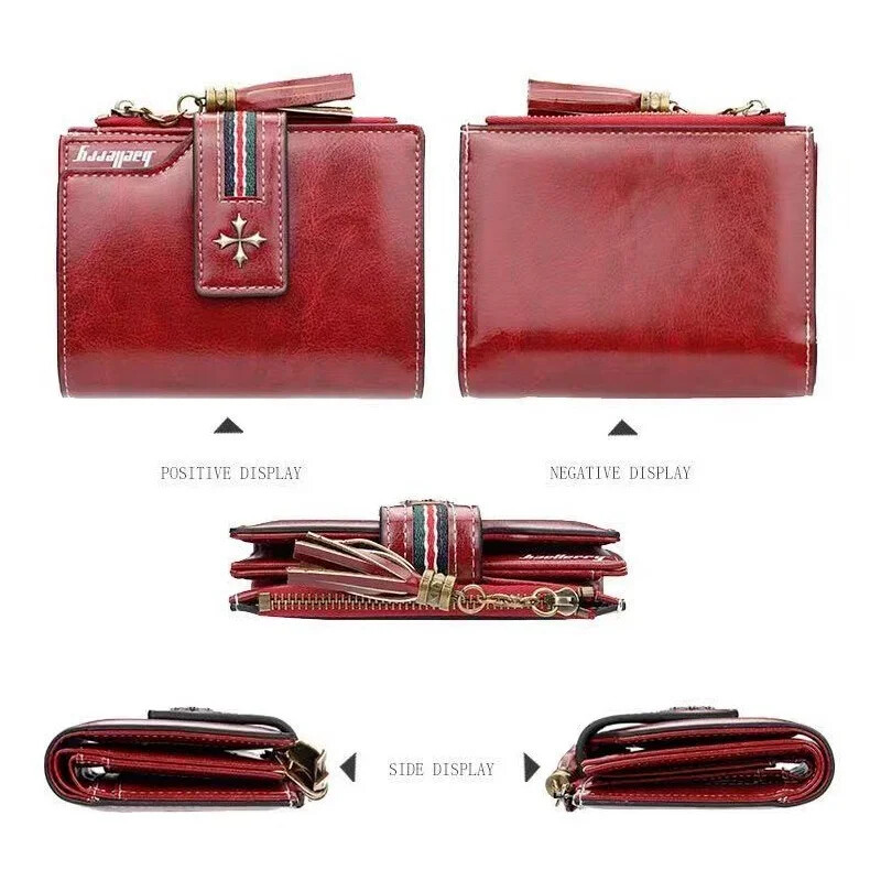 Portofel din piele din ceară cu ulei de modă, pentru femei, cu fermoar mic și cu fermoar, poșetă pentru monede, de înaltă calitate, pentru card de credit, scurt
