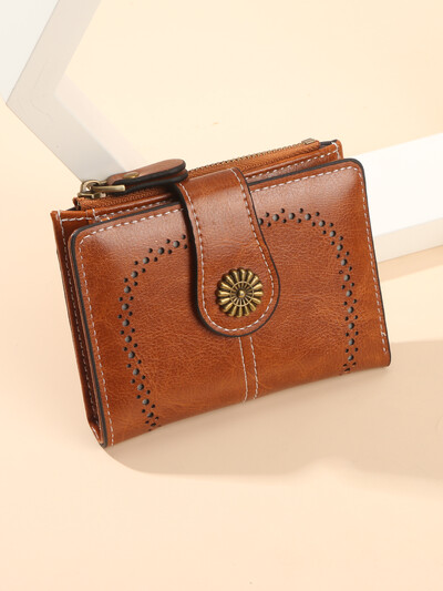 Portofel cu perie antifurt pentru femei 2025 portofel nou din piele ceară cu ulei cu sloturi multiple pentru carduri, portofel zero, european și american