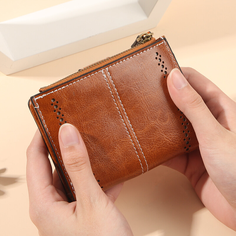 Portofel cu perie antifurt pentru femei 2025 portofel nou din piele ceară cu ulei cu sloturi multiple pentru carduri, portofel zero, european și american