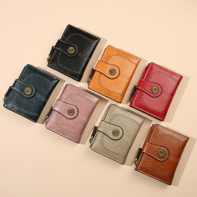 Portofel cu perie antifurt pentru femei 2025 portofel nou din piele ceară cu ulei cu sloturi multiple pentru carduri, portofel zero, european și american