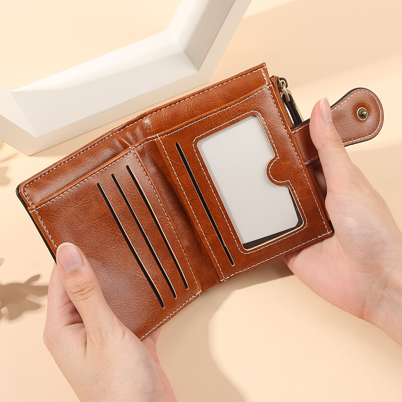 Portofel cu perie antifurt pentru femei 2025 portofel nou din piele ceară cu ulei cu sloturi multiple pentru carduri, portofel zero, european și american
