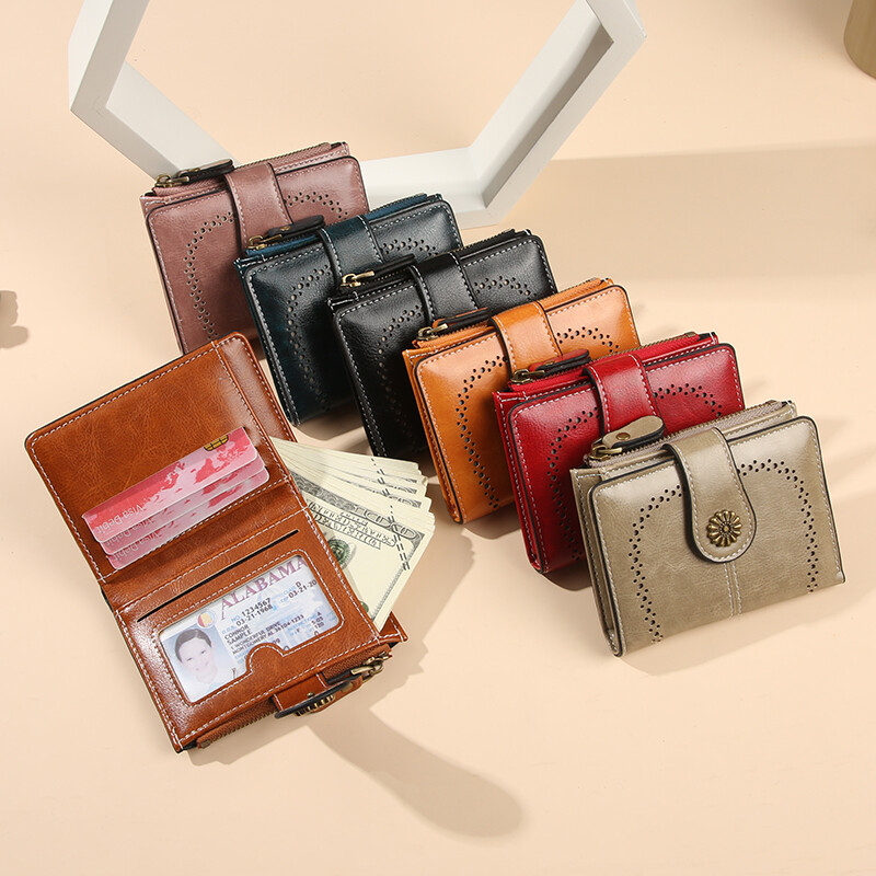 Portofel cu perie antifurt pentru femei 2025 portofel nou din piele ceară cu ulei cu sloturi multiple pentru carduri, portofel zero, european și american