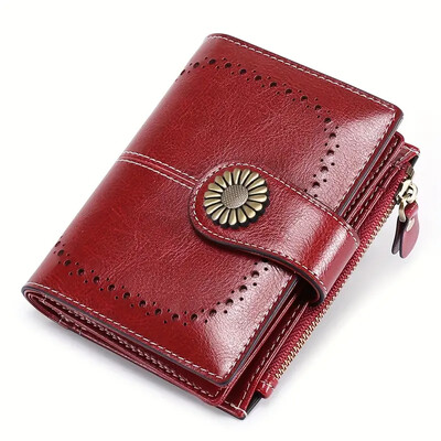 Portofel RFID la modă din piele naturală Poșetă pentru femei Suport card de credit Poșetă pentru femei cu fermoar Portofel scurt Poșetă casual pentru monede