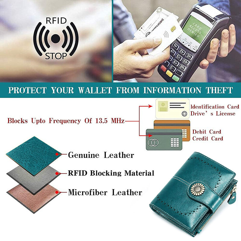 Portofel RFID la modă din piele naturală Poșetă pentru femei Suport card de credit Poșetă pentru femei cu fermoar Portofel scurt Poșetă casual pentru monede