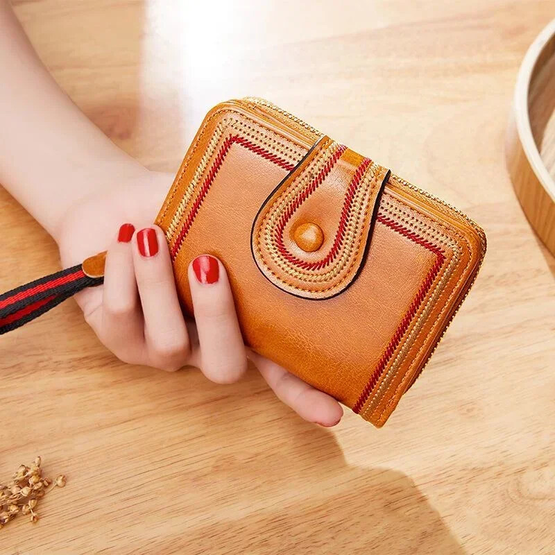 Prekogranična retro uljna voštana koža Europska i američka torba s karticama za organe s više utora i kratkim zatvaračem Kratki ženski novčanik