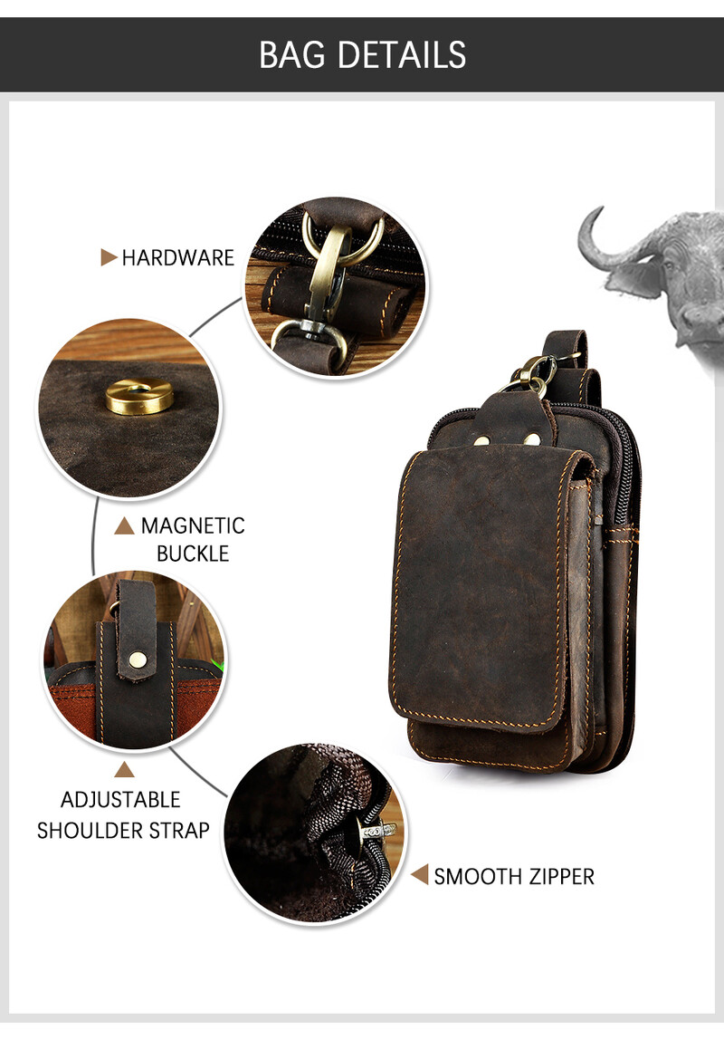 Trend de lux din piele originală pentru bărbați, curea de călătorie de epocă, pachet de geantă cu design pentru șold, husă pentru telefon de 6,5 inci, pentru bărbați 1609