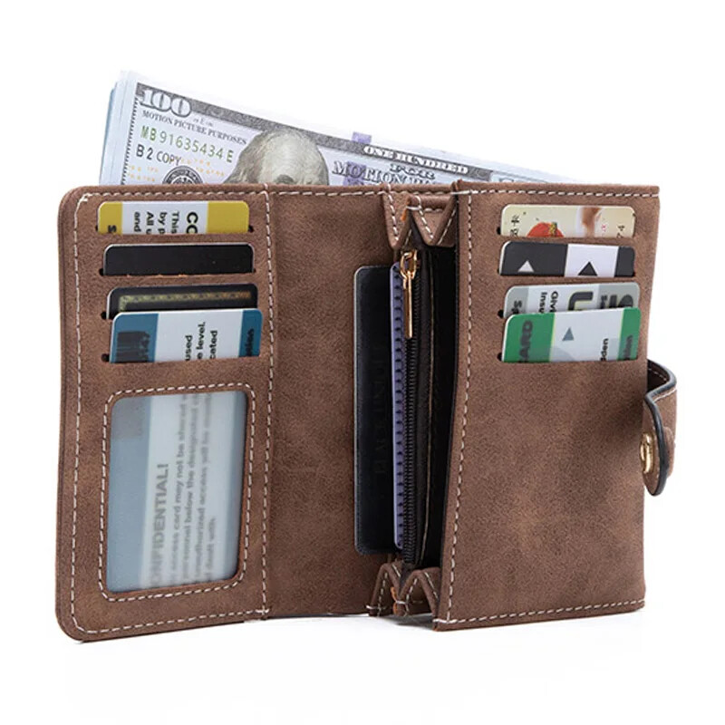 Portofele scurte pentru femei Poșete din piele PU pentru femei Portafete din nubuc Portafel pentru femei Vintage Portofel mic cu fermoar cu monedă pură