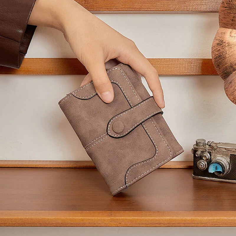 Portofele scurte pentru femei Poșete din piele PU pentru femei Portafete din nubuc Portafel pentru femei Vintage Portofel mic cu fermoar cu monedă pură