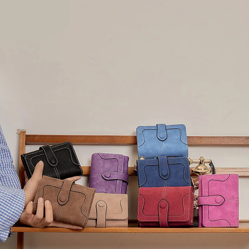 Portofele scurte pentru femei Poșete din piele PU pentru femei Portafete din nubuc Portafel pentru femei Vintage Portofel mic cu fermoar cu monedă pură