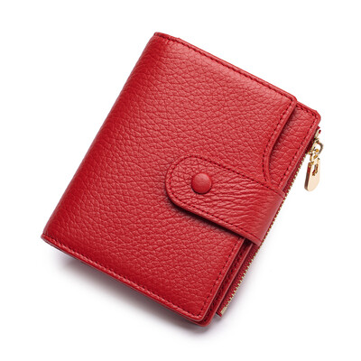 Suport de card compact pentru femei, cu blocare RFID, din piele naturală, cu 2 ferestre de identitate