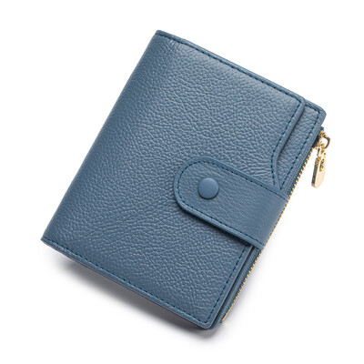 Suport de card compact pentru femei, cu blocare RFID, din piele naturală, cu 2 ferestre de identitate