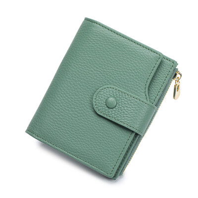 Suport de card compact pentru femei, cu blocare RFID, din piele naturală, cu 2 ferestre de identitate