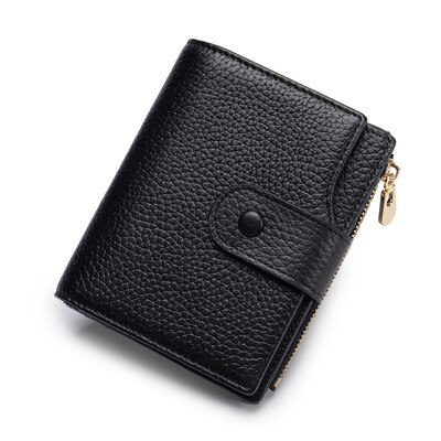 Suport de card compact pentru femei, cu blocare RFID, din piele naturală, cu 2 ferestre de identitate