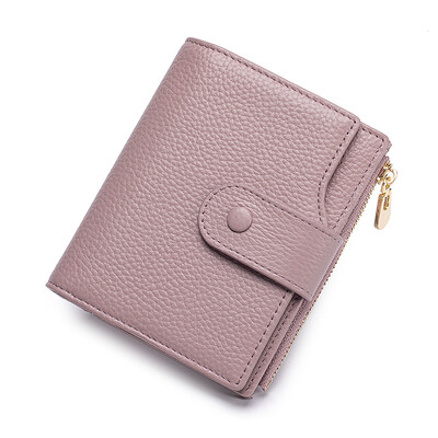 Suport de card compact pentru femei, cu blocare RFID, din piele naturală, cu 2 ferestre de identitate