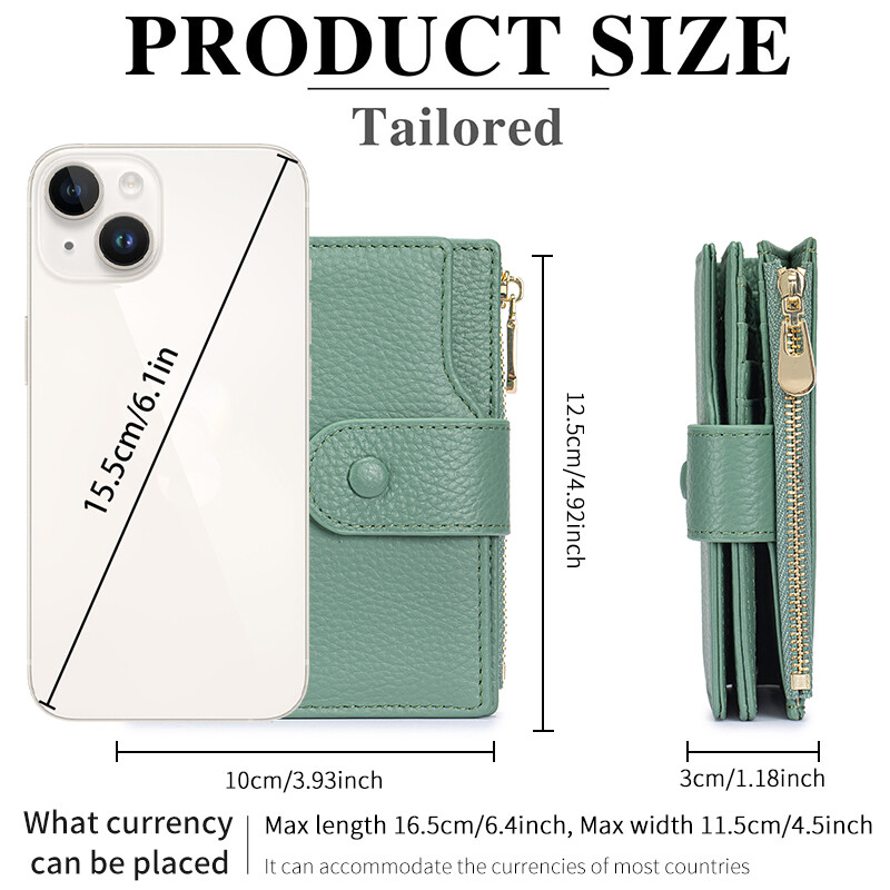 Suport de card compact pentru femei, cu blocare RFID, din piele naturală, cu 2 ferestre de identitate