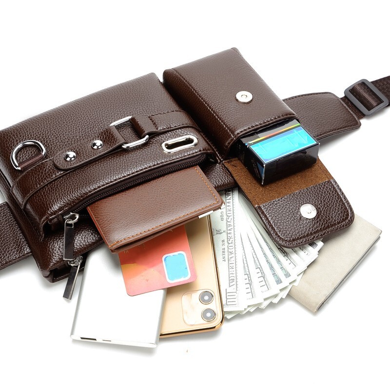 Torba oko struka od goveđe kože za muškarce, putna torba oko struka Vintage mala torbica za pojas, muška torbica za remen, ležerna torba za prsa za mobitel