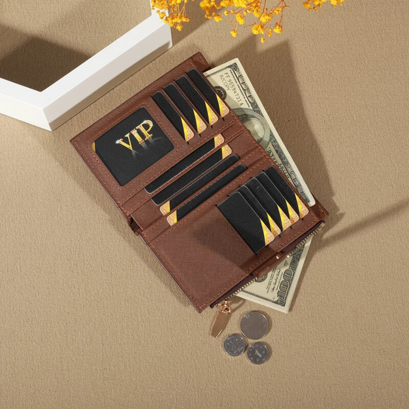 Portofel scurt de culoare uni vintage, posetă portabilă cu monede pliabile, suport pentru card de credit pentru femei