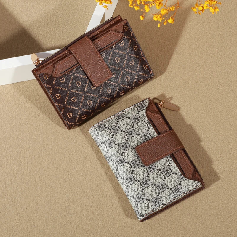 Portofel scurt de culoare uni vintage, posetă portabilă cu monede pliabile, suport pentru card de credit pentru femei