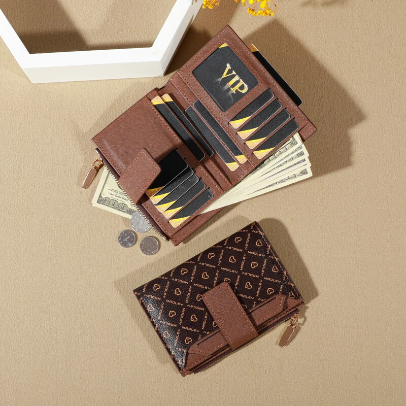 Portofel scurt de culoare uni vintage, posetă portabilă cu monede pliabile, suport pentru card de credit pentru femei