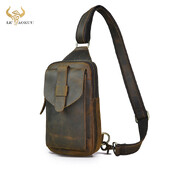 Geantă de lux pentru bărbați din piele de cal nebun, vintage, cu talie triunghiulară, pentru piept, cu design de călătorie, geantă de tip crossbody, rucsac de zi XB571