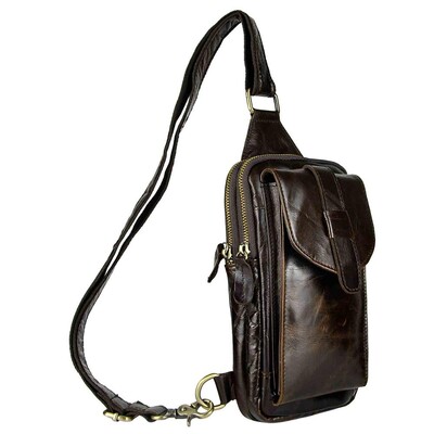 Geantă de lux pentru bărbați din piele de cal nebun, vintage, cu talie triunghiulară, pentru piept, cu design de călătorie, geantă de tip crossbody, rucsac de zi XB571