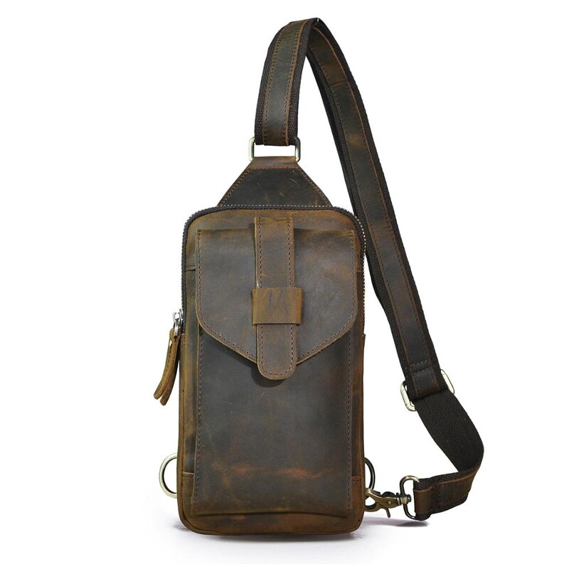 Geantă de lux pentru bărbați din piele de cal nebun, vintage, cu talie triunghiulară, pentru piept, cu design de călătorie, geantă de tip crossbody, rucsac de zi XB571