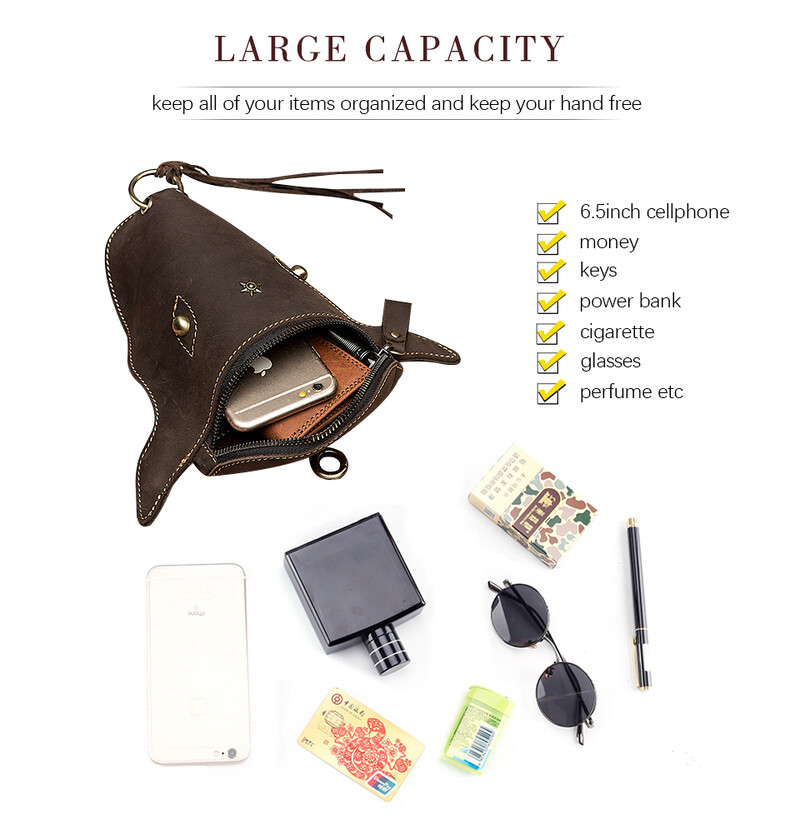 Biezs Crazy Horse Ādas vīriešiem Retro ceļojumu jostas Fanny jostas somas komplekts Design Hook Bum Hip Bag 6" tālruņa cigarešu maisiņš, vīrietis 835