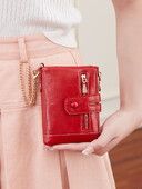 Portofel nou pentru femei, de înaltă calitate, din piele PU, scaun scurt pentru card, cu lanț, capacitate mare, portofel zero, cu trei straturi, portofel retro pentru femei